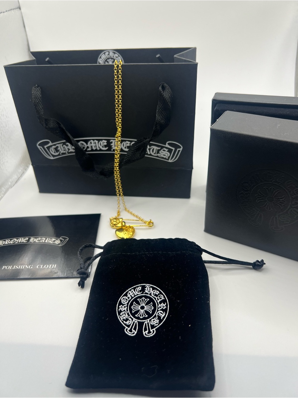Chrome Hearts Gold and Black Velvet Pendant Set